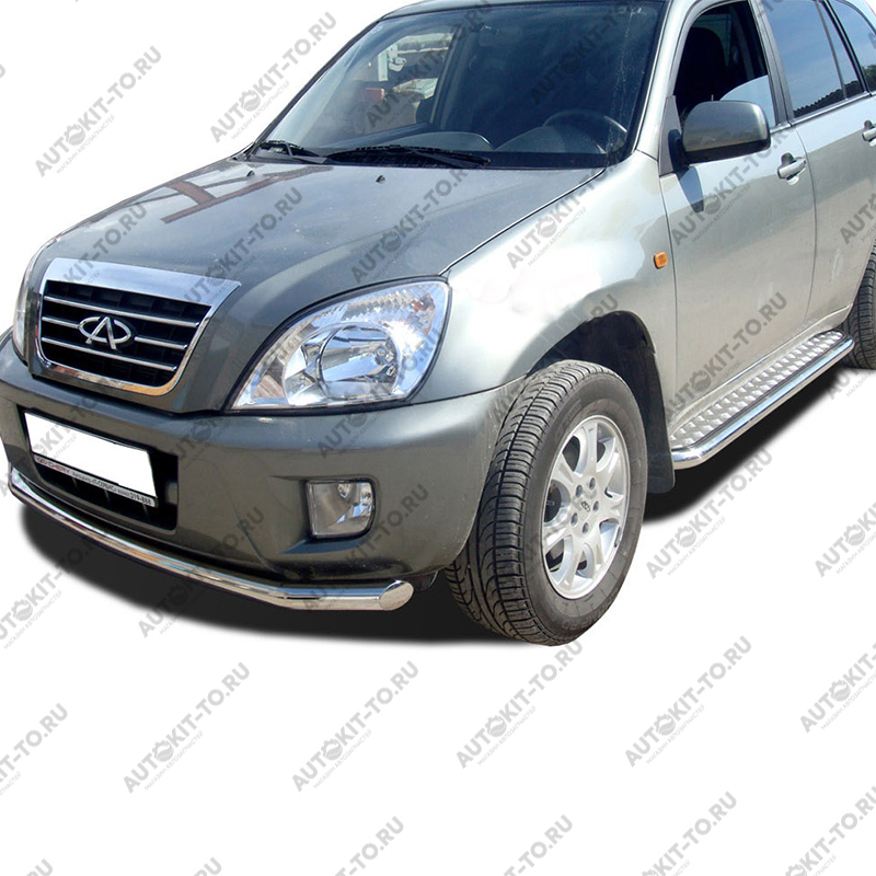 Пороги алюминиевые с нержавеющей площадкой для Chery Tiggo FL T11 2006-2013